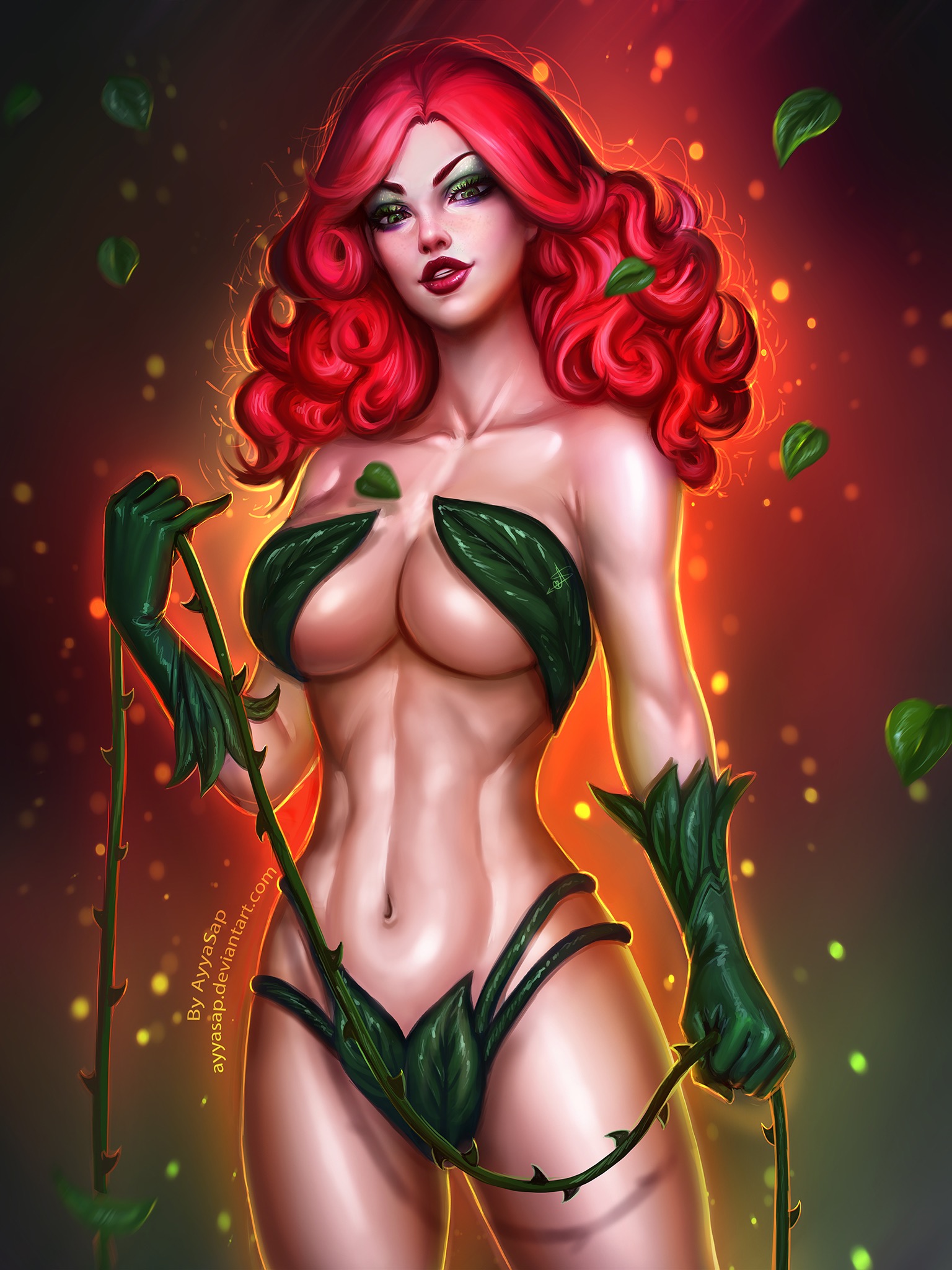 Фан-арт с Ядовитым Плющом (Poison Ivy) из комикс-вселенной DC. девушки. 