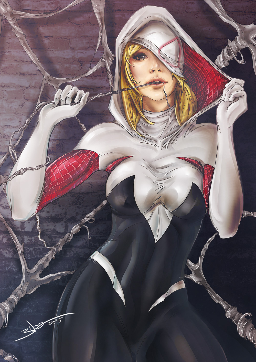 Фан-арт с Гвен-Паук (Spider Gwen) из комиксов Marvel. 