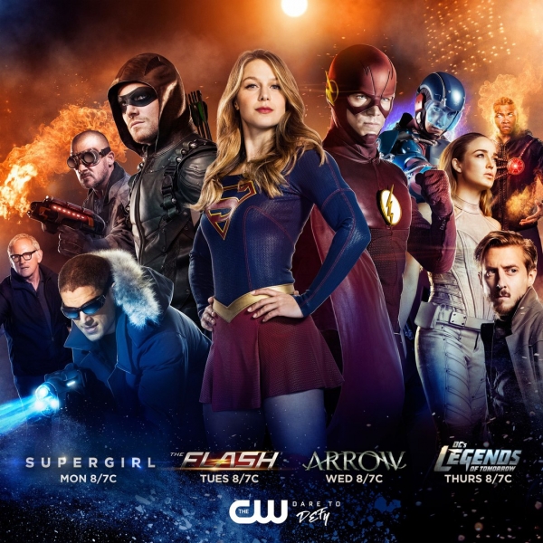 Промо-постер к сериалам канала CW по комиксам DC